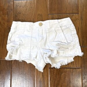 Vintage Y2K Micro Mini Jean Low Rise Shorts Womens 3 White Distressed Cutoff Raw